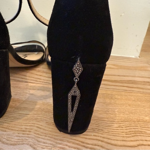 Sam Edelman Women's Odila Classic Heeled Sandal Black Suede Sz 8 Custom Bedazzle - Picture 5 of 12